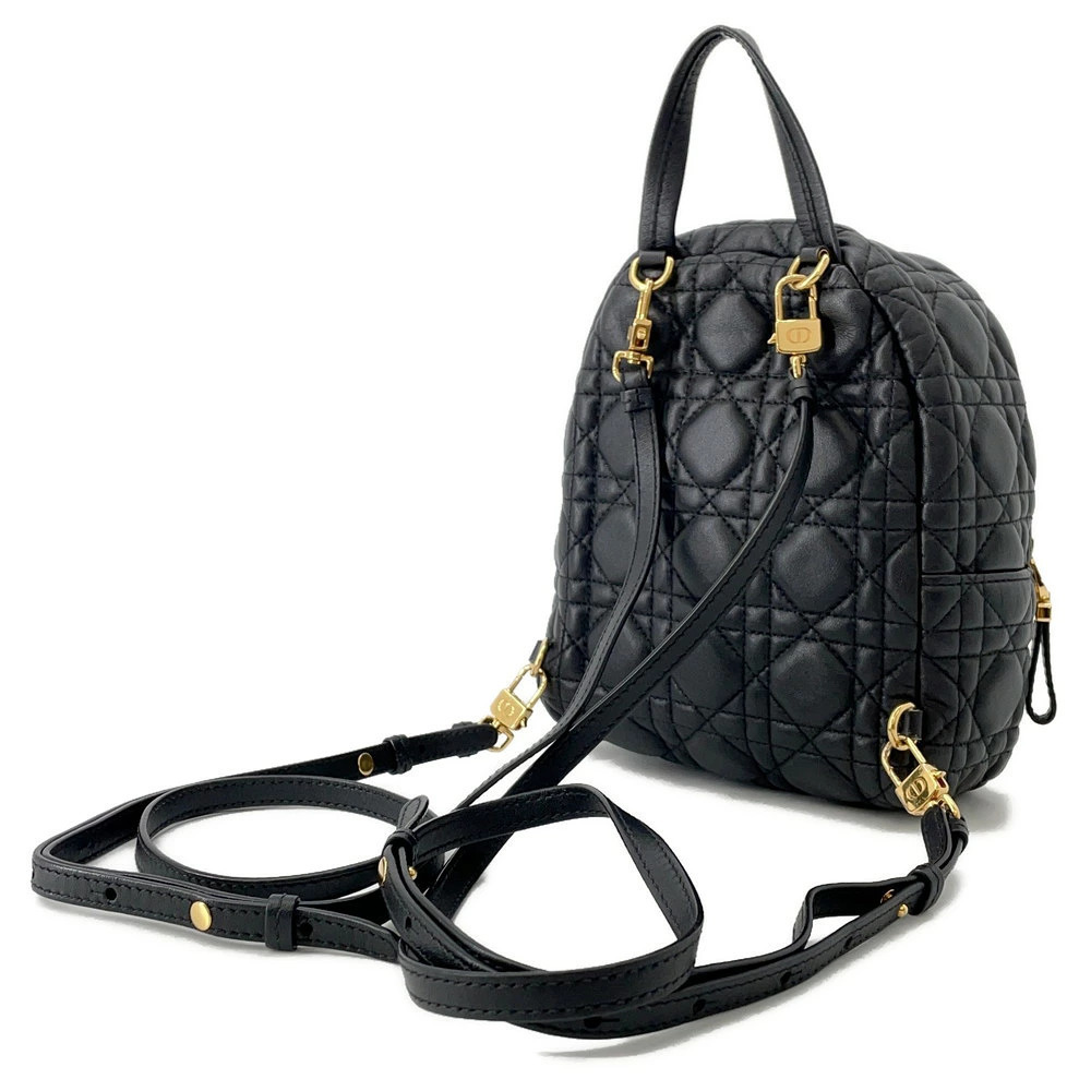 Dior Cannage Backpack Lambskin Christian Bag  Black Daypack Rucksack